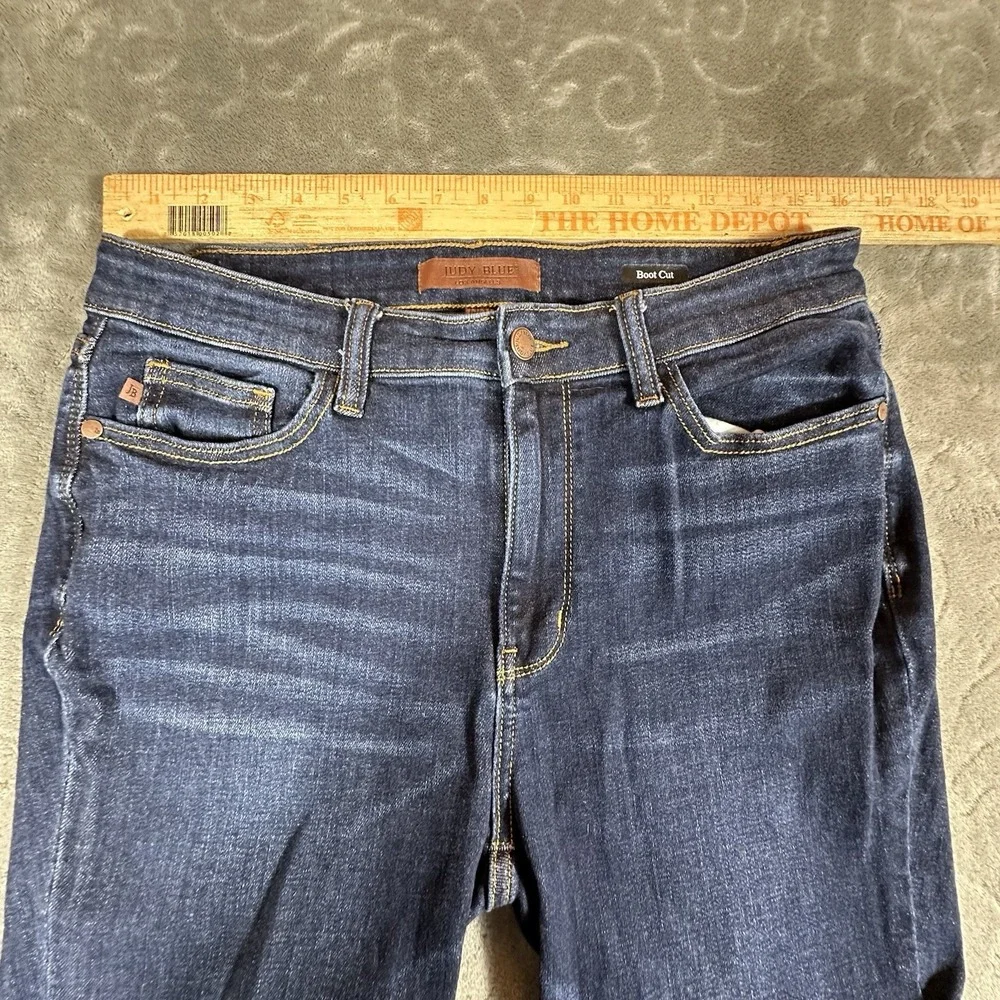 Judy Blue Jeans Womens 15 32 Bootcut Mid Rise Dark Wash Whiskered Stretch Denim